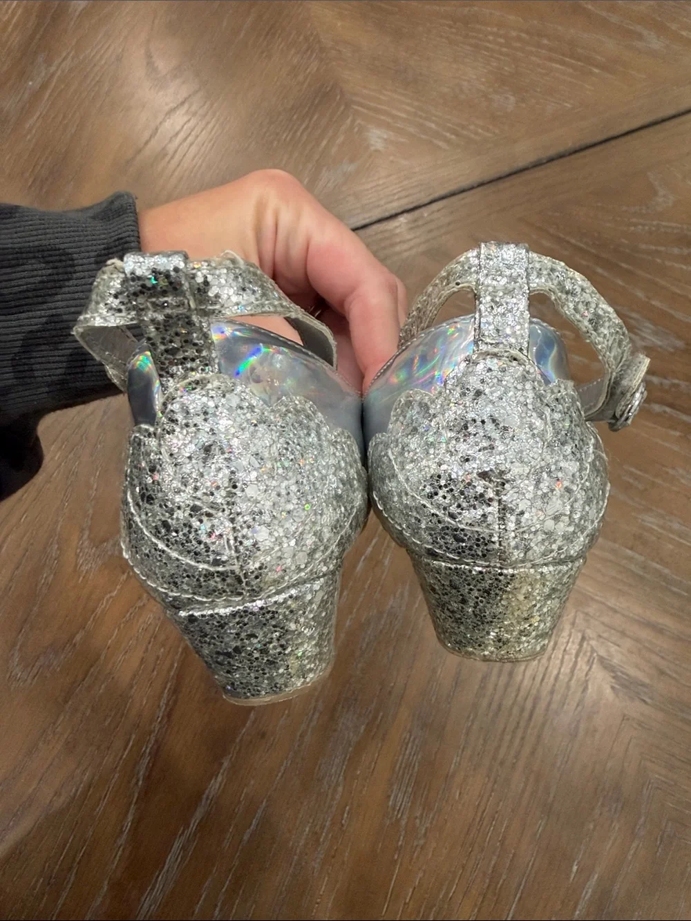 Disney Silver Holographic Glitter Mary Jane Dress Shoes